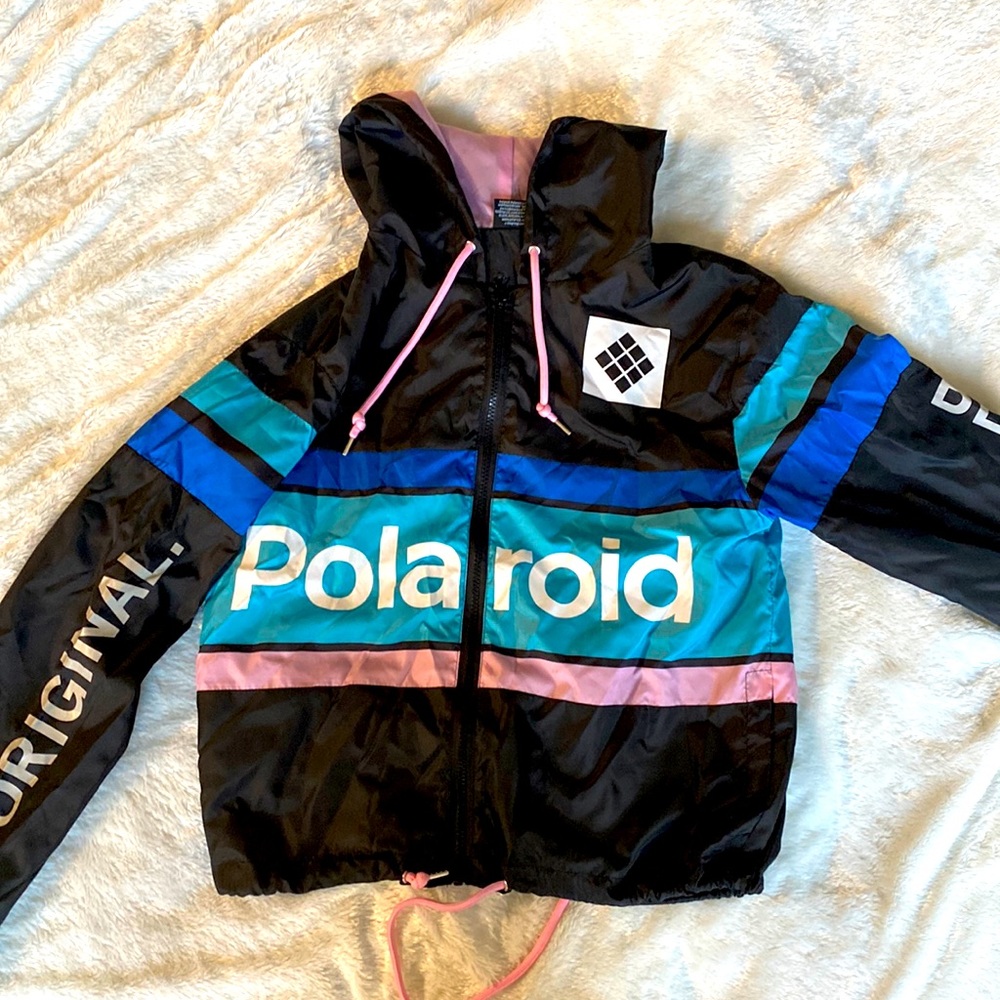80s style Polaroid wind breaker zip up jacket